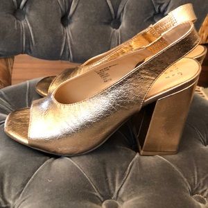 Rose gold thick sling backs